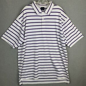Dunning Golf Polo Shirt Striped White Purple Stretch Performance Coolmax Mens XL